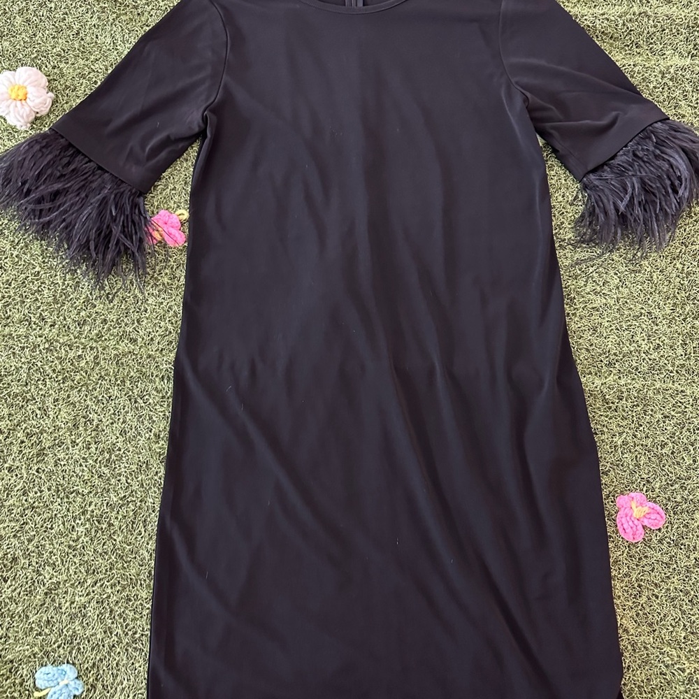Michael Kors Little Black Mini Dress with Feathered Sleeves